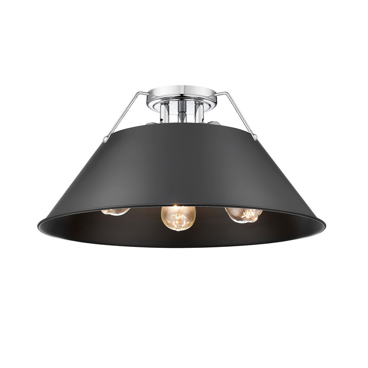 Ch 3 Light Flush Mount In Chrome With Matte Black Shade by Golden