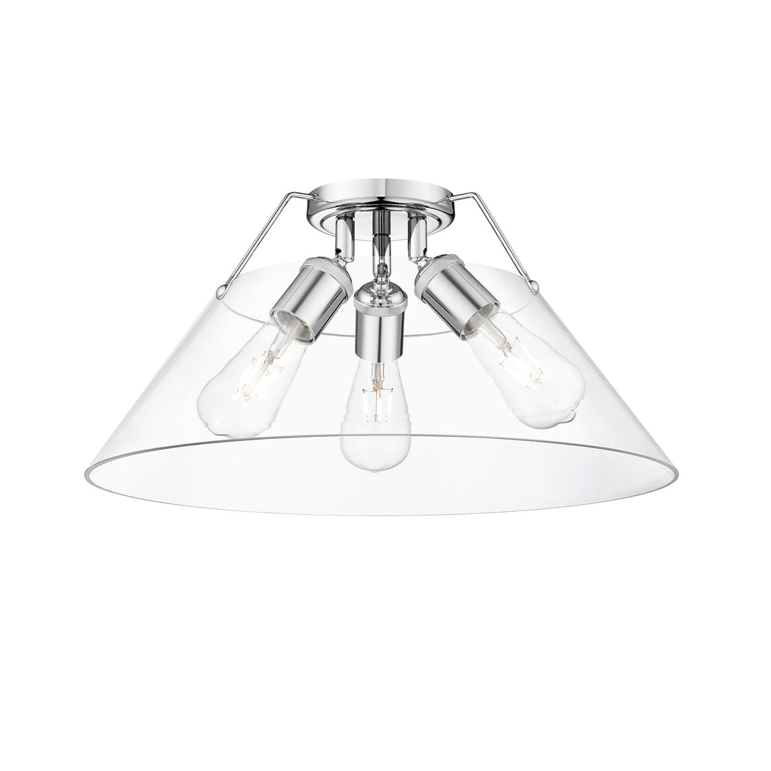 Ch 3 Light Flush Mount In Chrome With Clear Glass by Golden