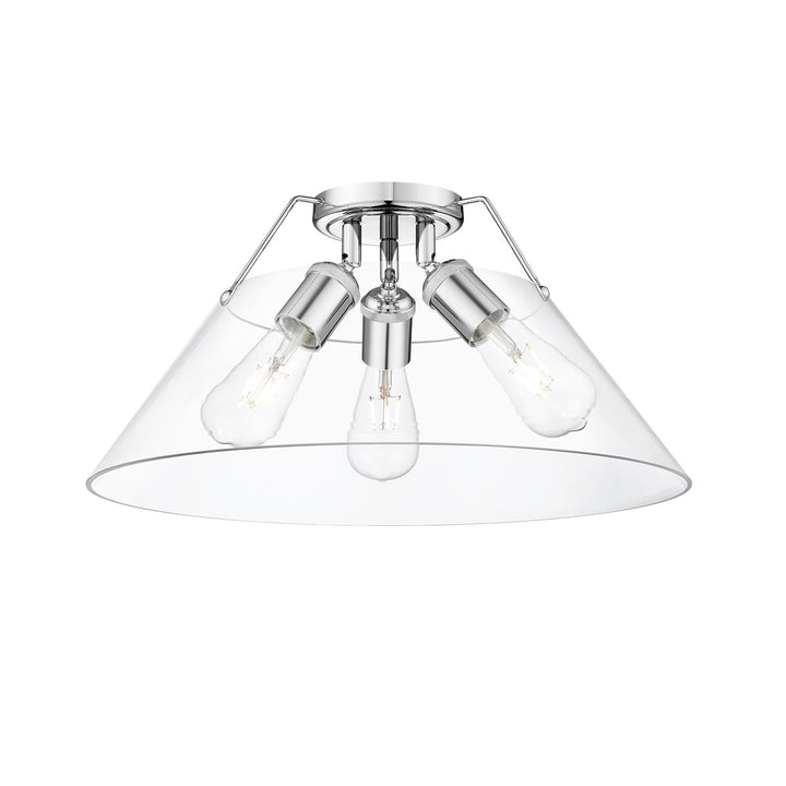 Ch 3 Light Flush Mount In Chrome With Clear Glass by Golden