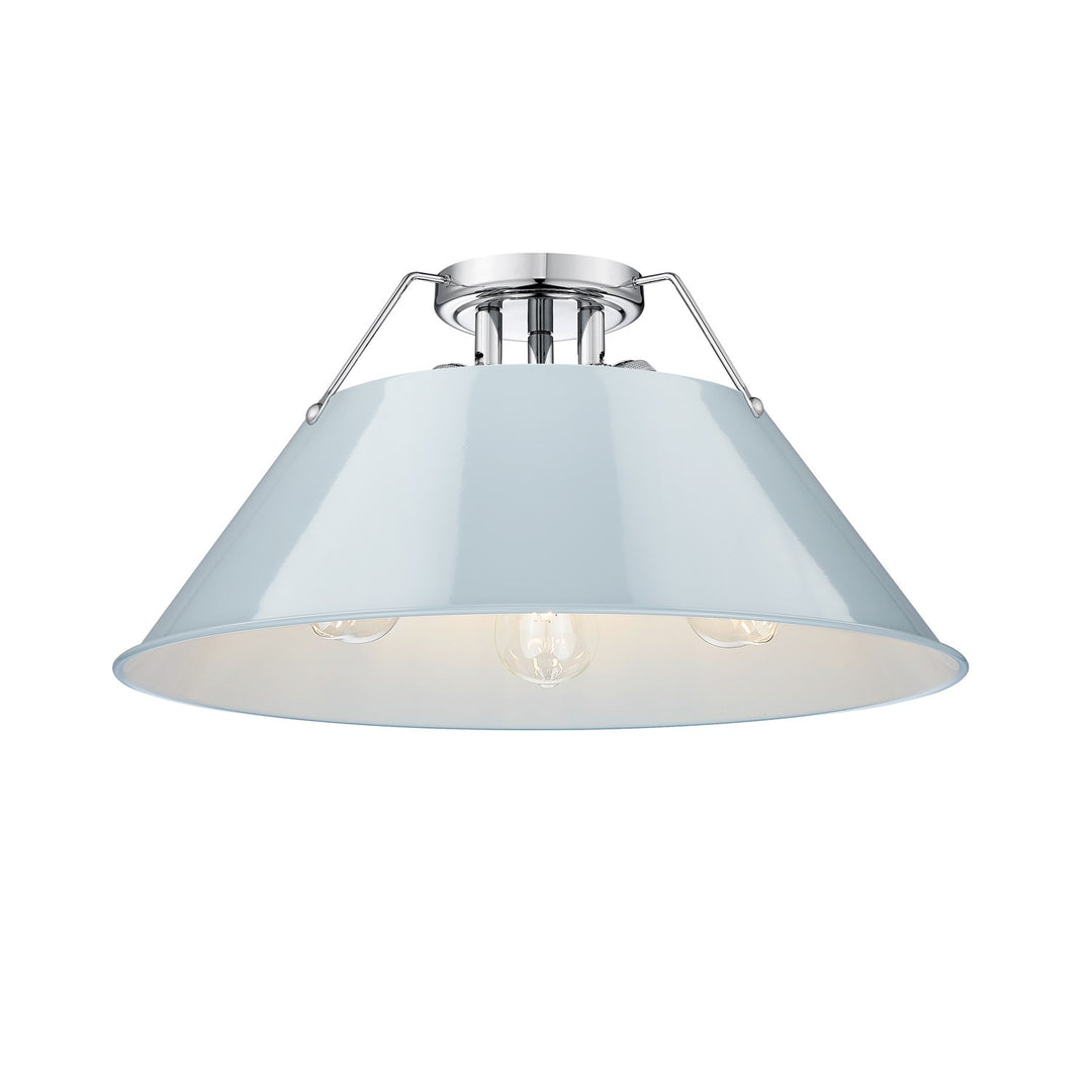 Ch 3 Light Flush Mount In Chrome With Dusky Blue Shade by Golden