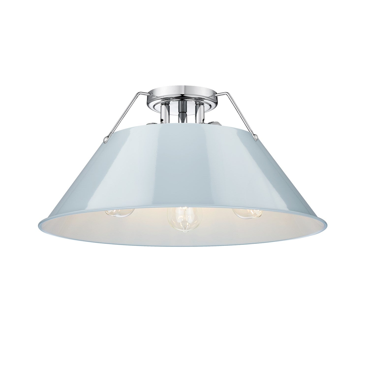 Ch 3 Light Flush Mount In Chrome With Dusky Blue Shade by Golden