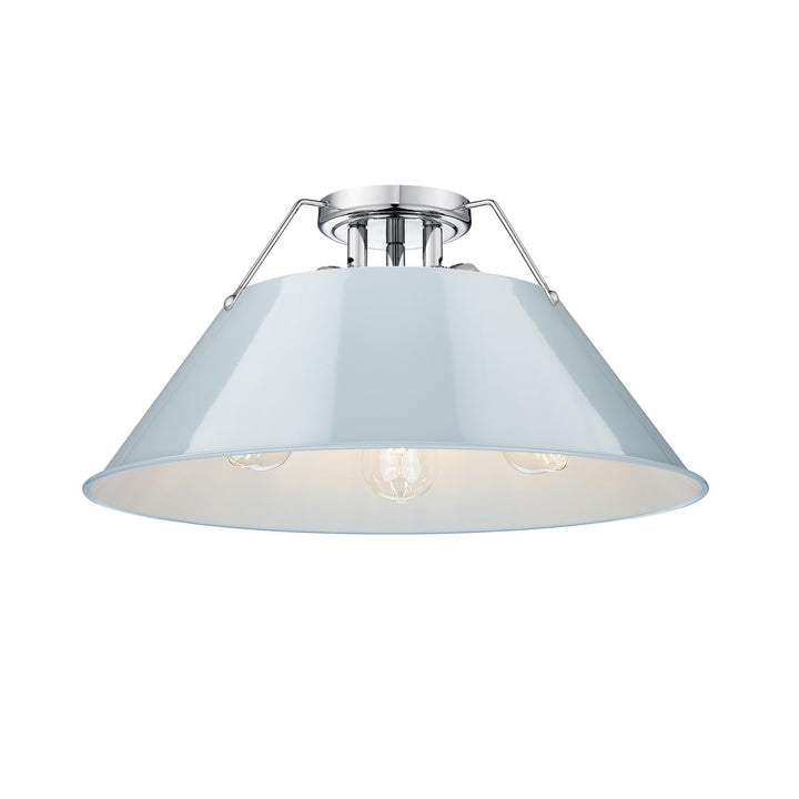 Ch 3 Light Flush Mount In Chrome With Dusky Blue Shade by Golden