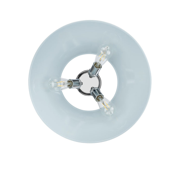 Ch 3 Light Flush Mount In Chrome With Dusky Blue Shade