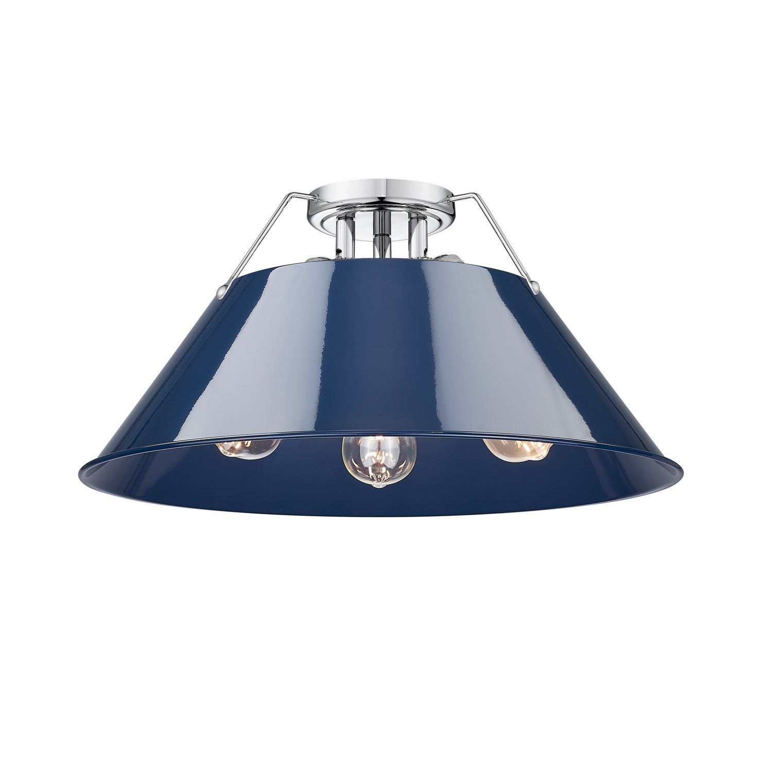 Ch 3 Light Flush Mount In Chrome With Matte Navy Shade by Golden
