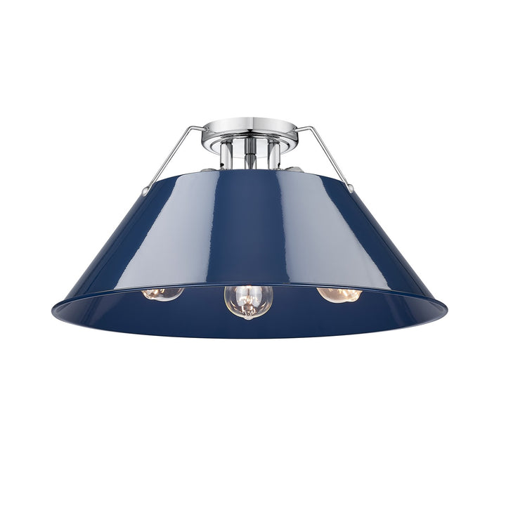 Ch 3 Light Flush Mount In Chrome With Matte Navy Shade by Golden