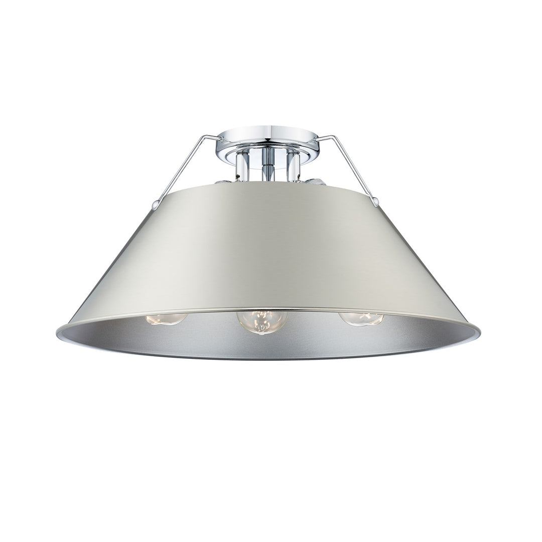 Ch 3 Light Flush Mount In Chrome With Pewter Shade by Golden