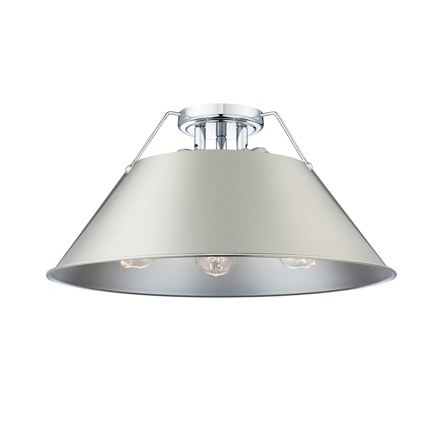 Ch 3 Light Flush Mount In Chrome With Pewter Shade by Golden