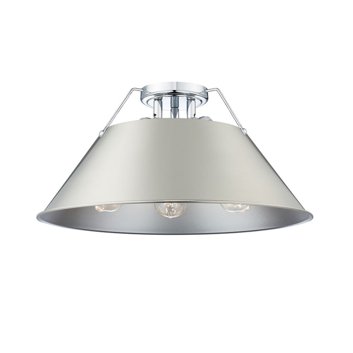 Ch 3 Light Flush Mount In Chrome With Pewter Shade by Golden