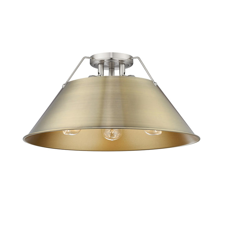 Pw 3 Light Flush Mount In Pewter With Aged Brass Shade by Golden