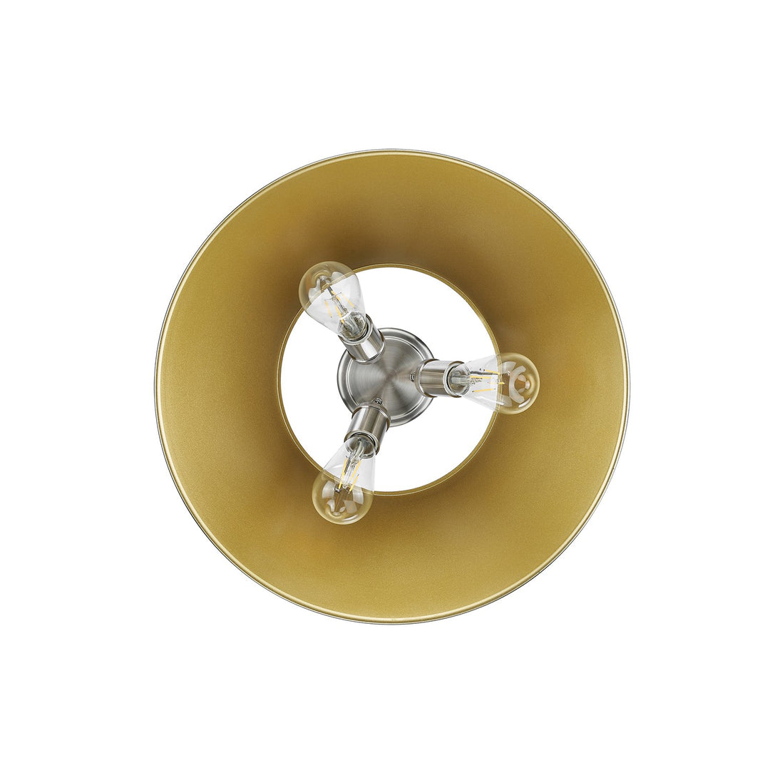Pw 3 Light Flush Mount In Pewter With Aged Brass Shade