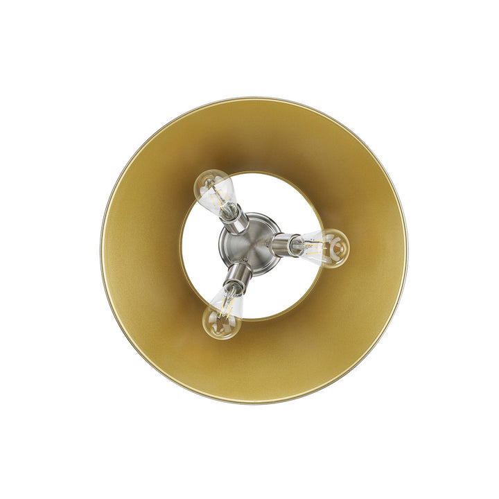 Pw 3 Light Flush Mount In Pewter With Aged Brass Shade