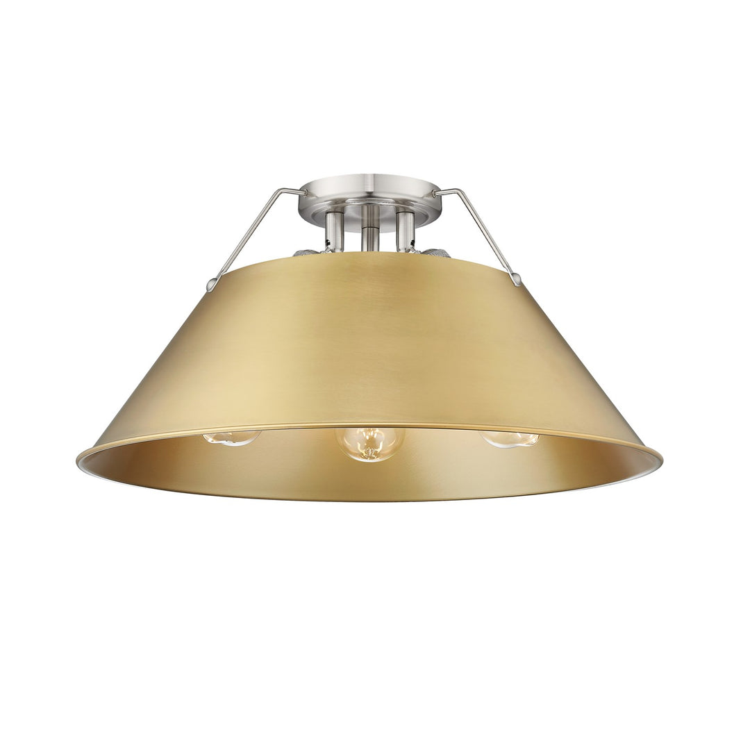 Pw 3 Light Flush Mount In Pewter With Brushed Champagne Bronze Shade by Golden