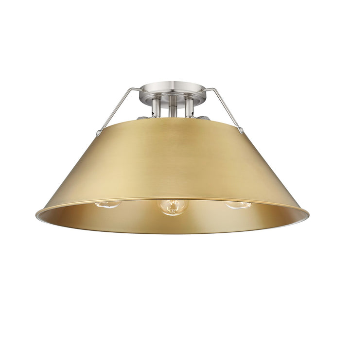 Pw 3 Light Flush Mount In Pewter With Brushed Champagne Bronze Shade by Golden