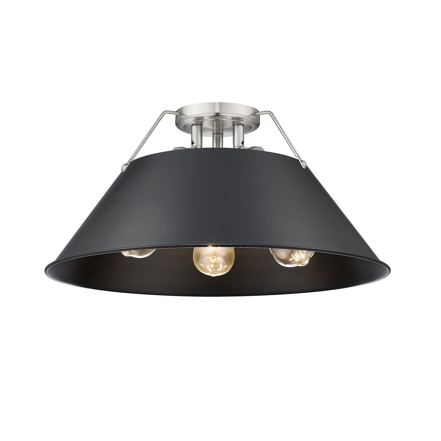 Pw 3 Light Flush Mount In Pewter With Matte Black Shade by Golden