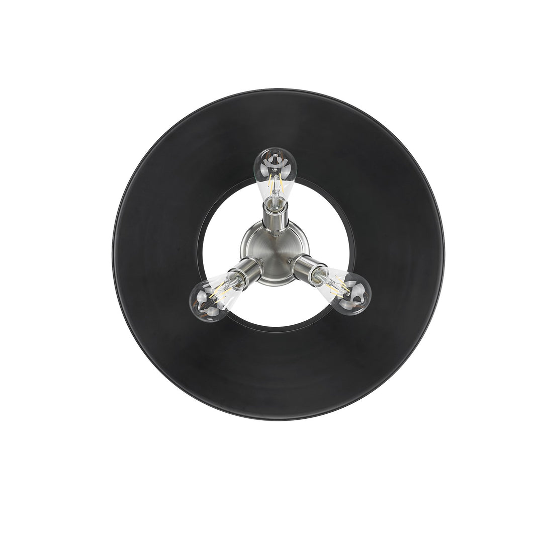Pw 3 Light Flush Mount In Pewter With Matte Black Shade