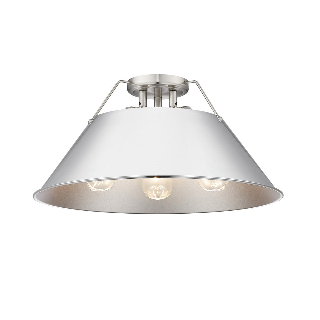 Pw 3 Light Flush Mount In Pewter With Chrome Shade by Golden