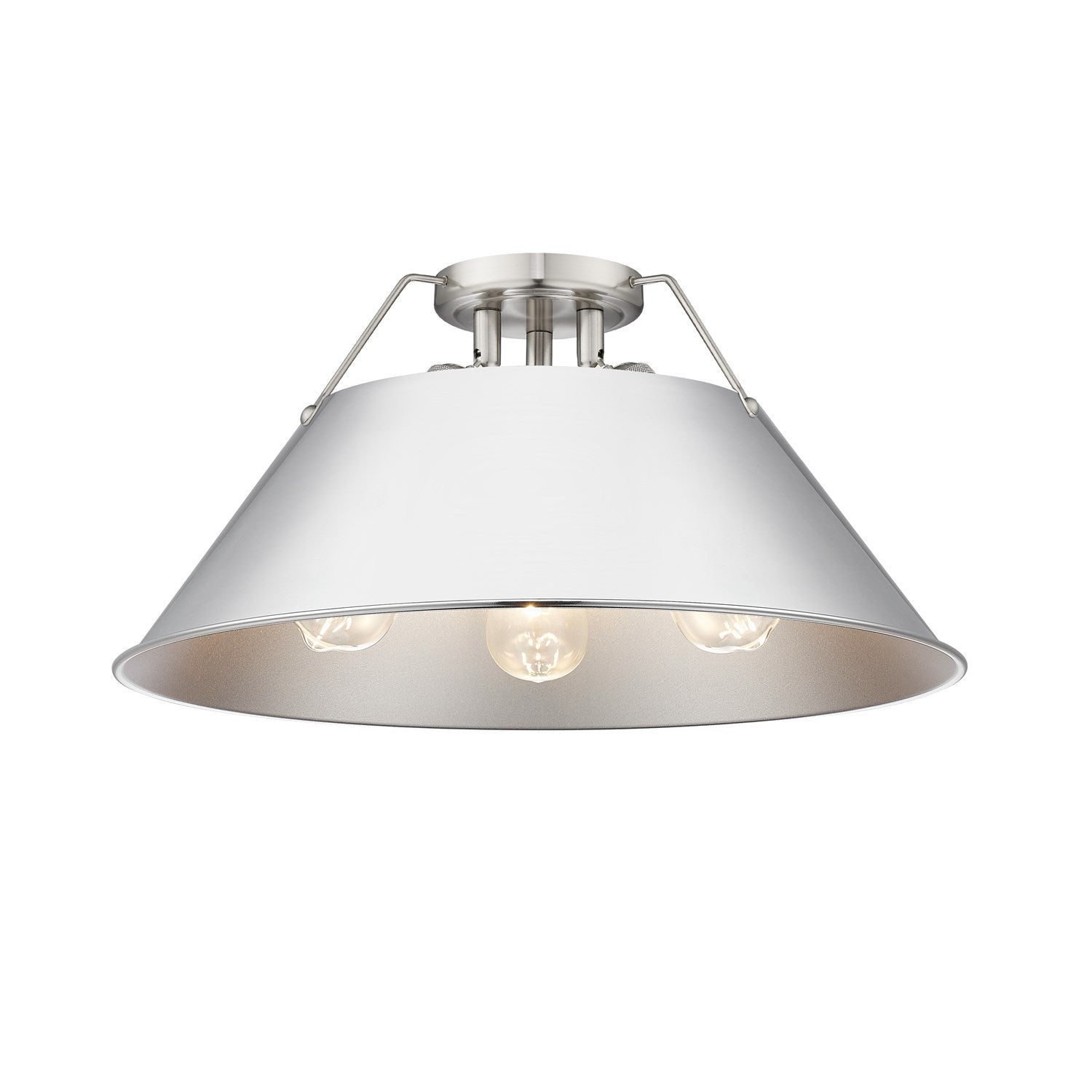 Pw 3 Light Flush Mount In Pewter With Chrome Shade by Golden