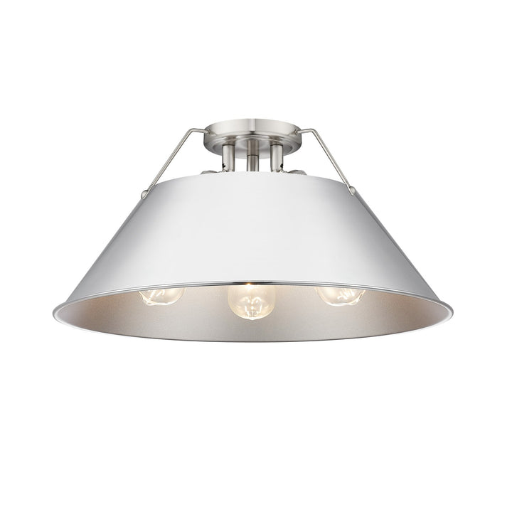 Pw 3 Light Flush Mount In Pewter With Chrome Shade by Golden