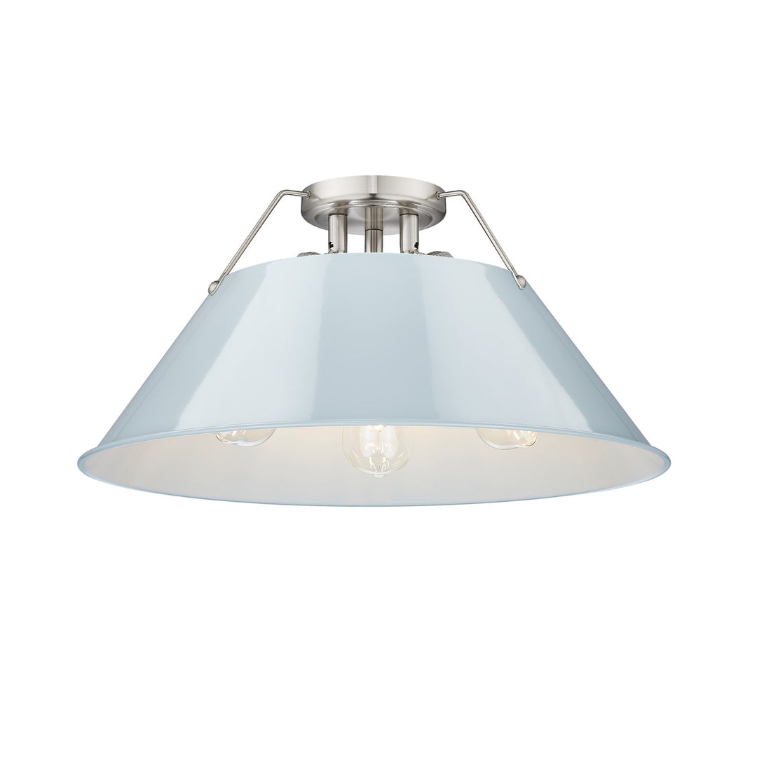 Pw 3 Light Flush Mount In Pewter With Dusky Blue Shade by Golden