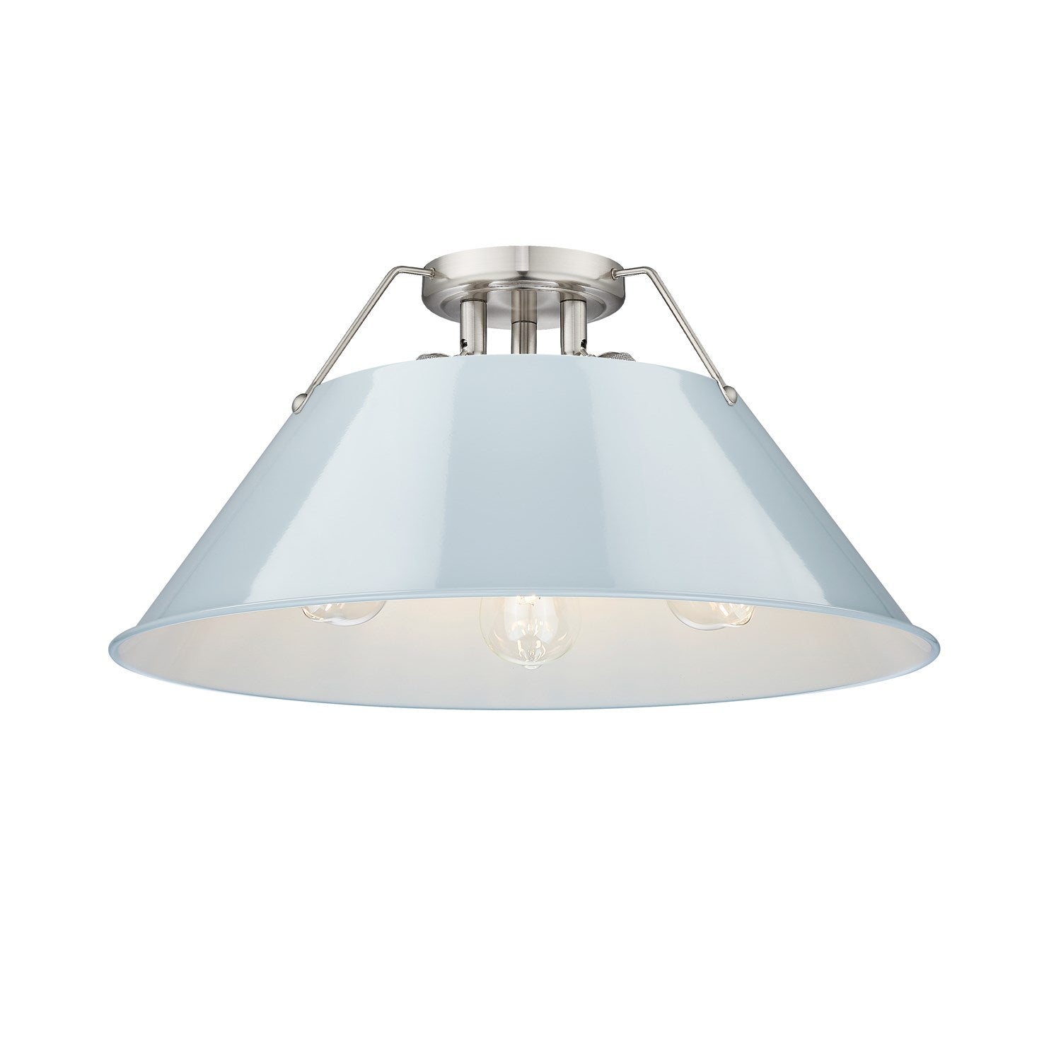 Pw 3 Light Flush Mount In Pewter With Dusky Blue Shade by Golden