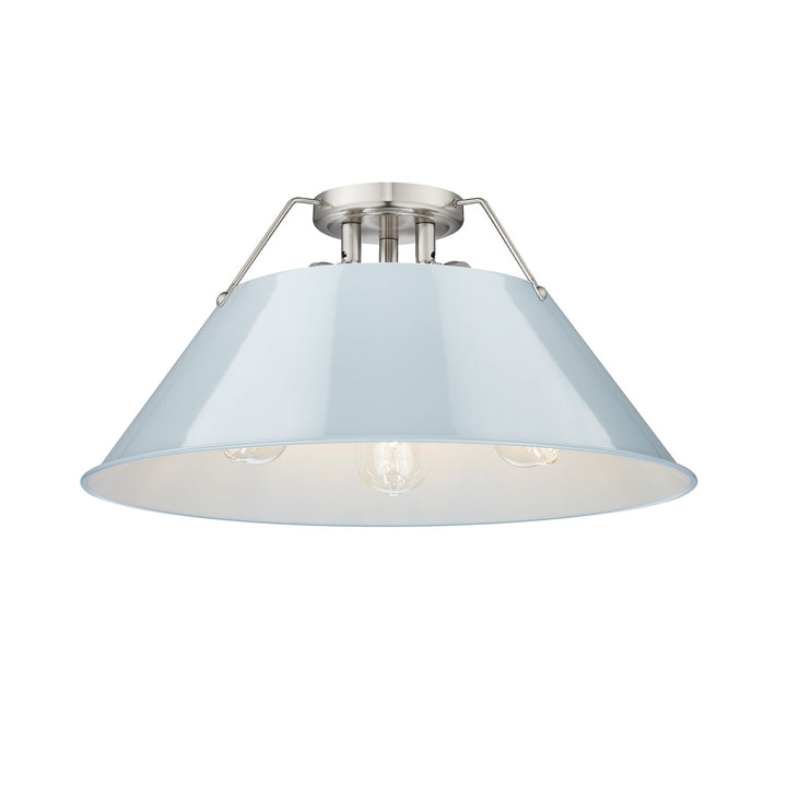 Pw 3 Light Flush Mount In Pewter With Dusky Blue Shade by Golden