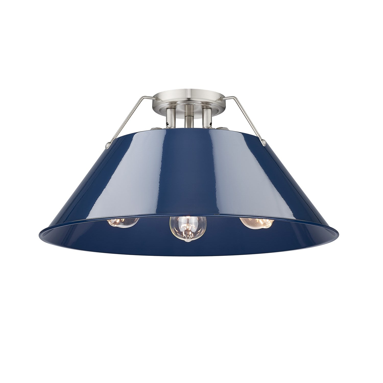 Pw 3 Light Flush Mount In Pewter With Matte Navy Shade by Golden