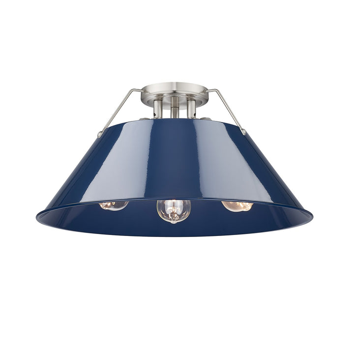 Pw 3 Light Flush Mount In Pewter With Matte Navy Shade by Golden