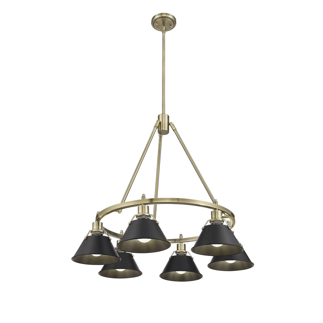 Ab 6 Light Chandelier In Aged Brass With Matte Black Shades by Golden