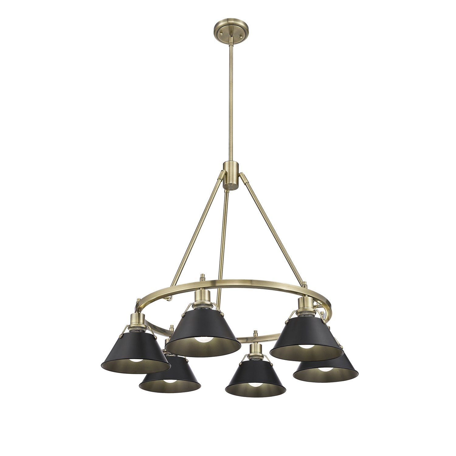 Ab 6 Light Chandelier In Aged Brass With Matte Black Shades by Golden