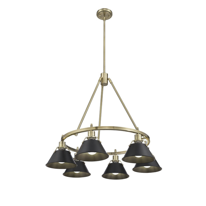 Ab 6 Light Chandelier In Aged Brass With Matte Black Shades by Golden