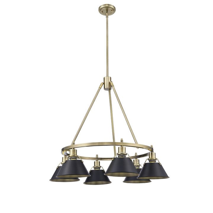 Ab 6 Light Chandelier In Aged Brass With Matte Black Shades