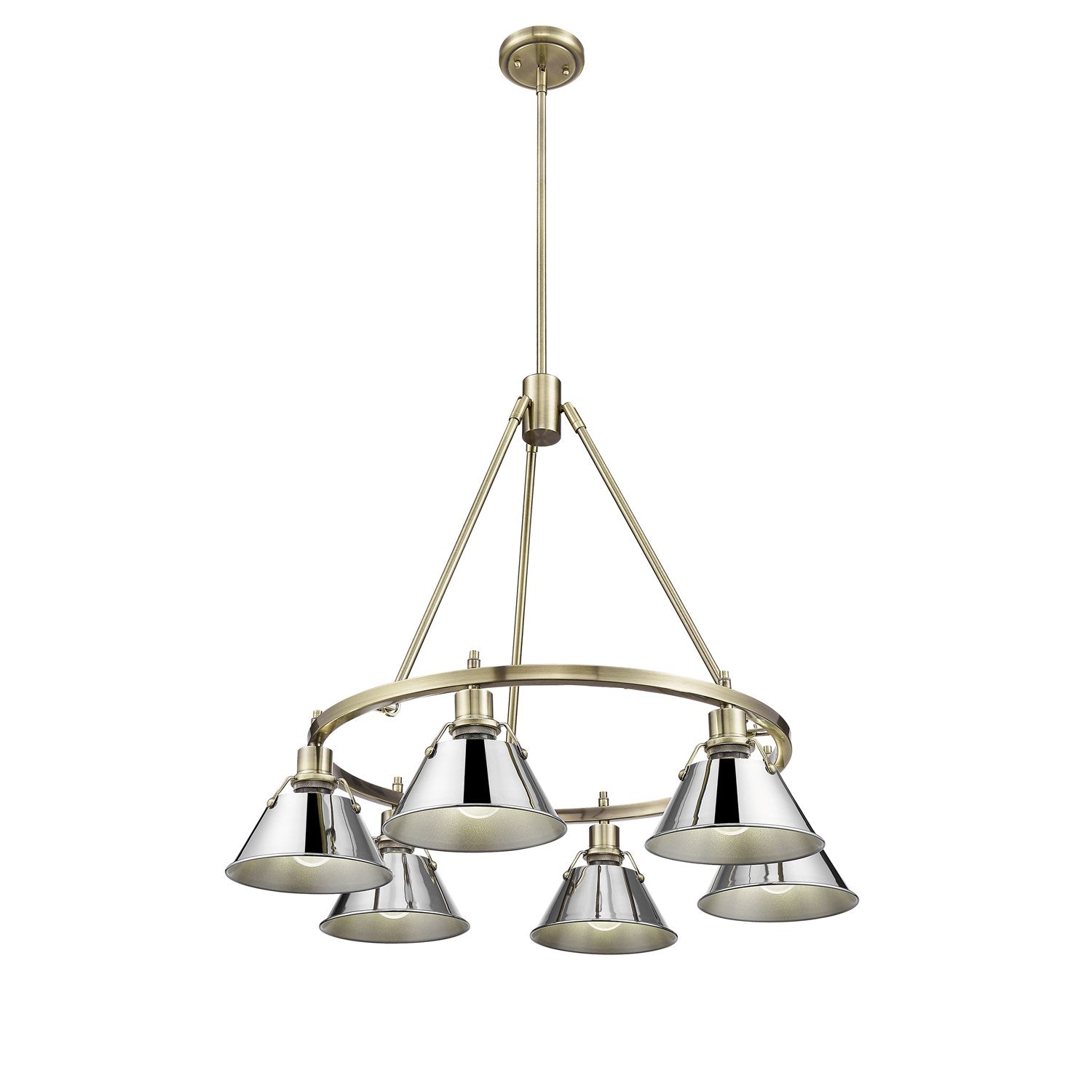 Ab 6 Light Chandelier In Aged Brass With Chrome Shades by Golden