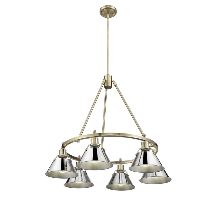 Ab 6 Light Chandelier In Aged Brass With Chrome Shades by Golden