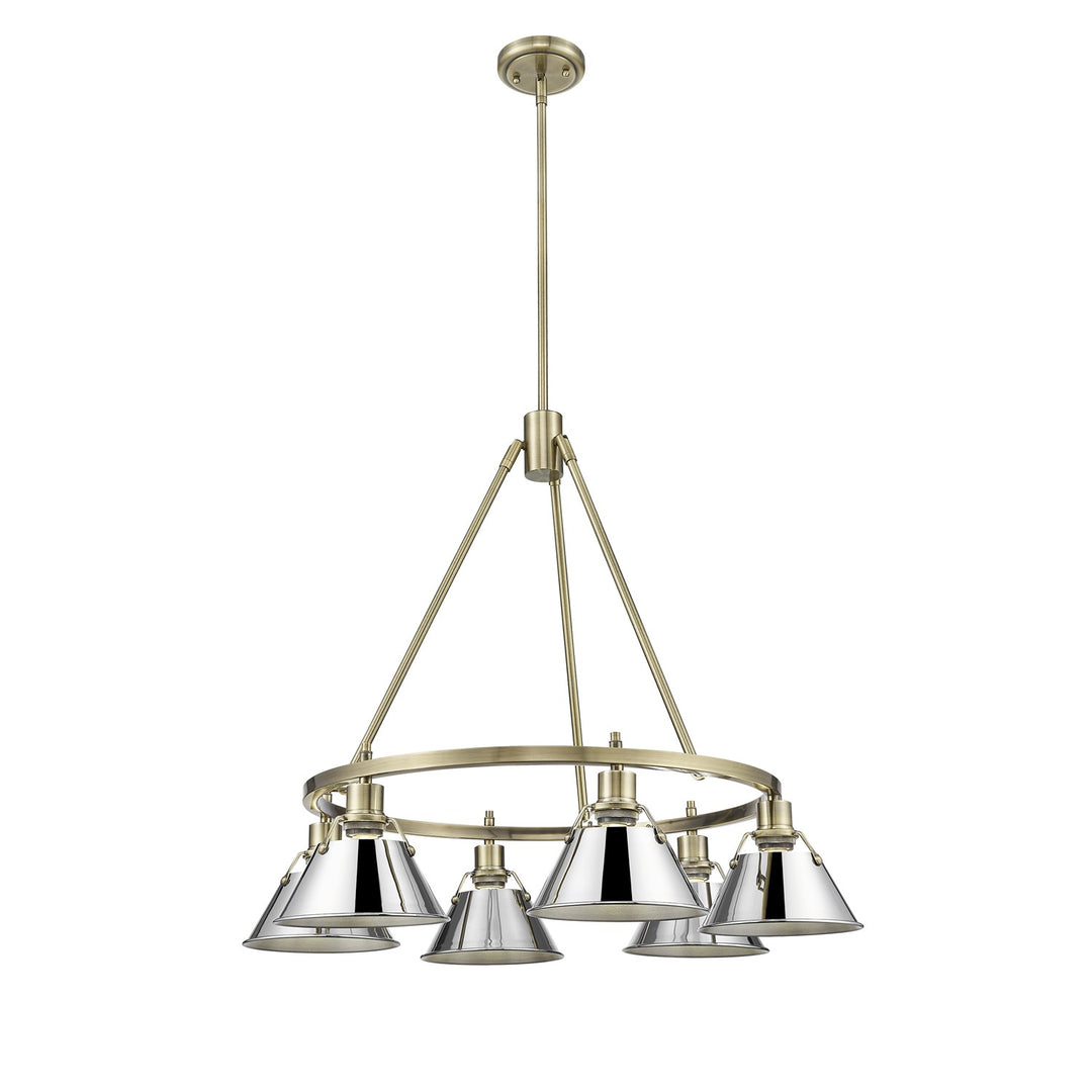 Ab 6 Light Chandelier In Aged Brass With Chrome Shades
