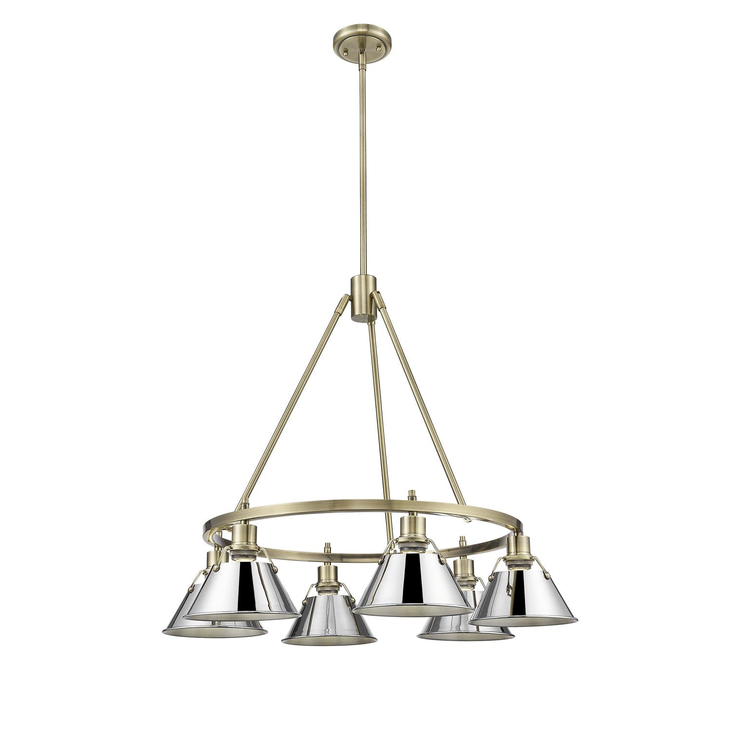 Ab 6 Light Chandelier In Aged Brass With Chrome Shades