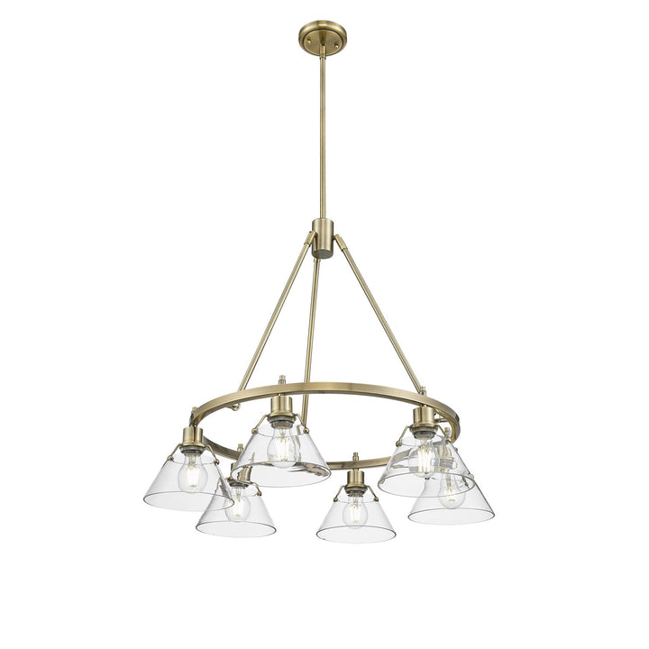 Ab 6 Light Chandelier In Aged Brass With Clear Glass by Golden