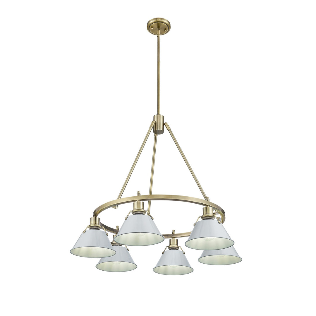 Ab 6 Light Chandelier In Aged Brass With Dusky Blue Shades by Golden