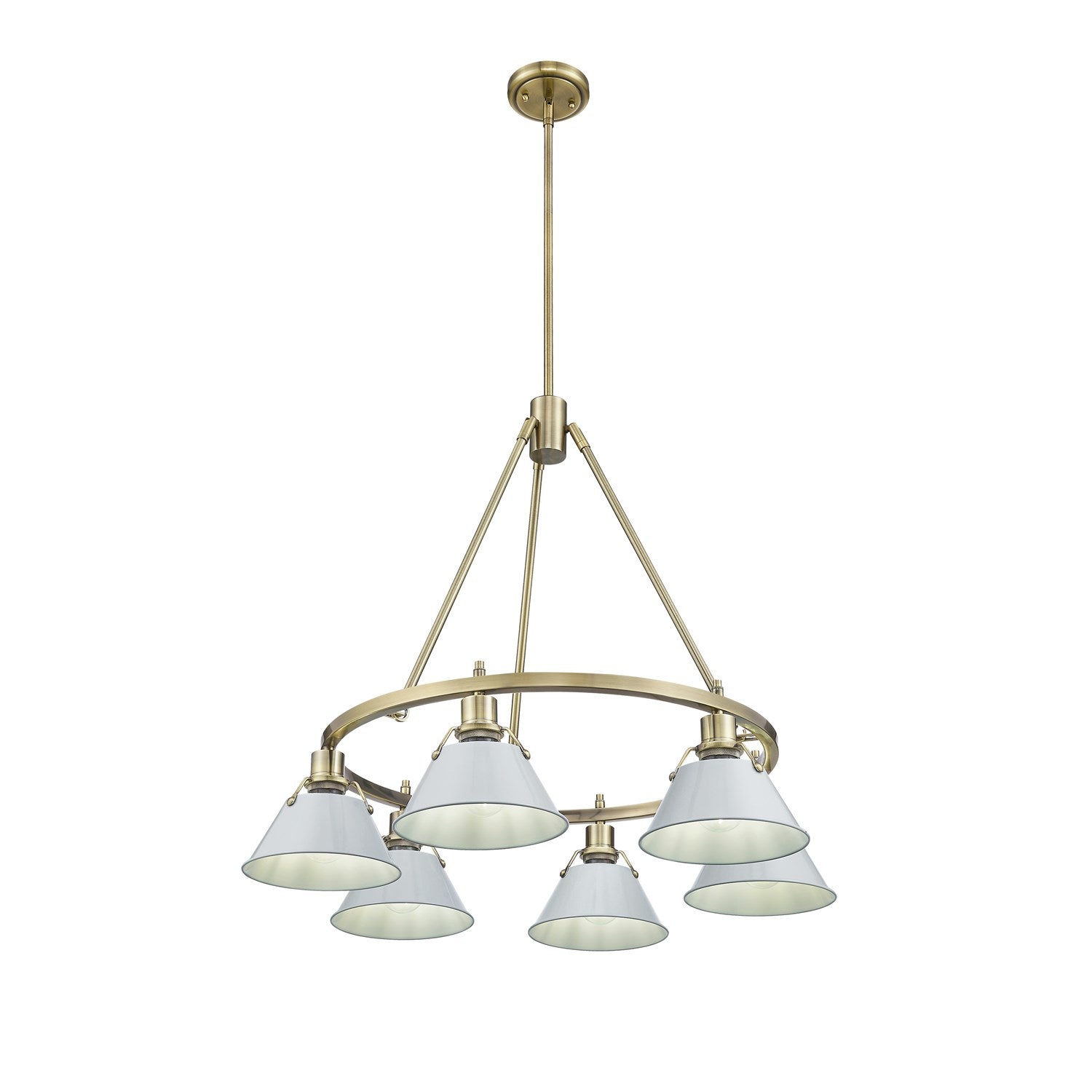 Ab 6 Light Chandelier In Aged Brass With Dusky Blue Shades by Golden