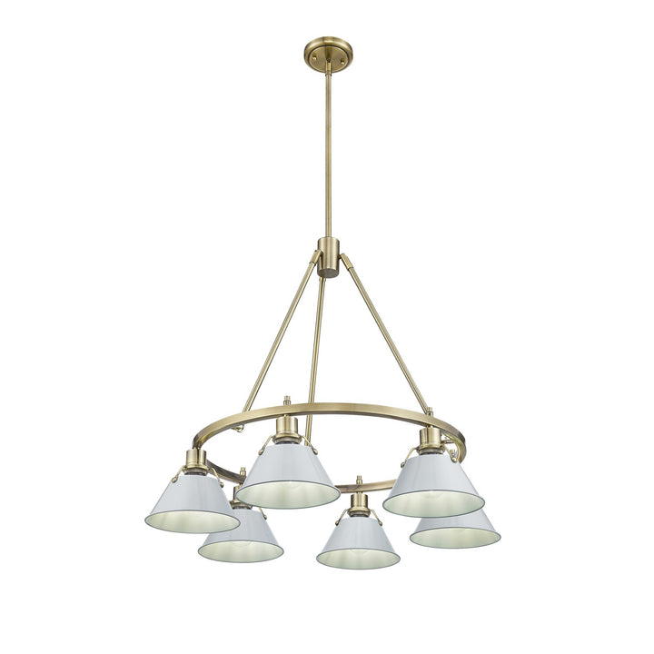 Ab 6 Light Chandelier In Aged Brass With Dusky Blue Shades by Golden