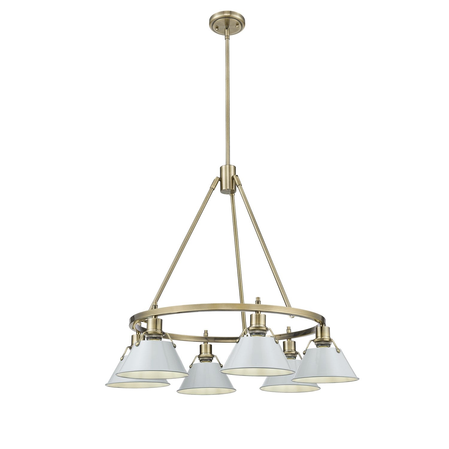 Ab 6 Light Chandelier In Aged Brass With Dusky Blue Shades