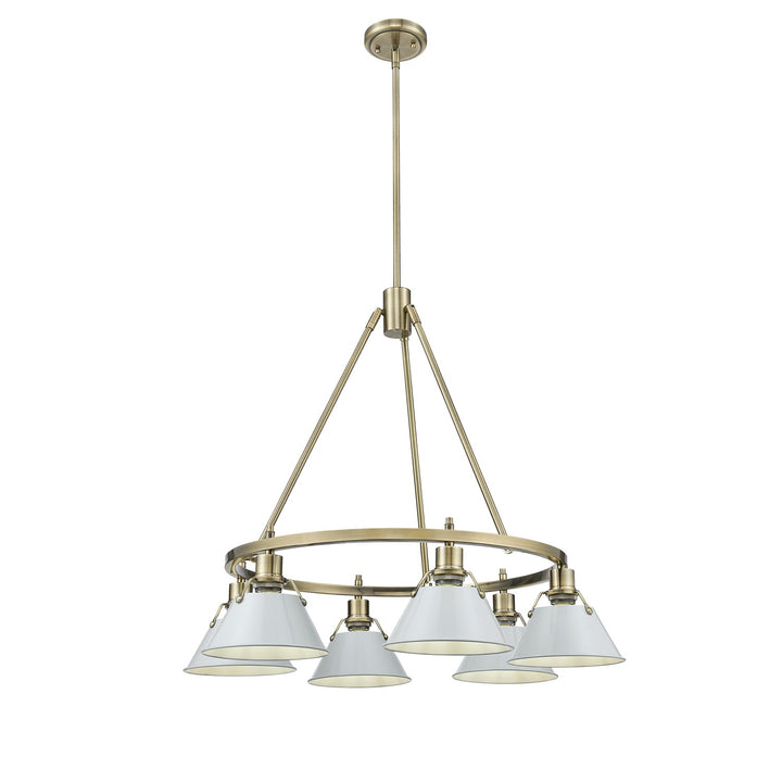 Ab 6 Light Chandelier In Aged Brass With Dusky Blue Shades