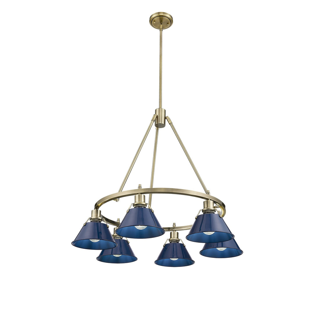 Ab 6 Light Chandelier In Aged Brass With Matte Navy Shades by Golden