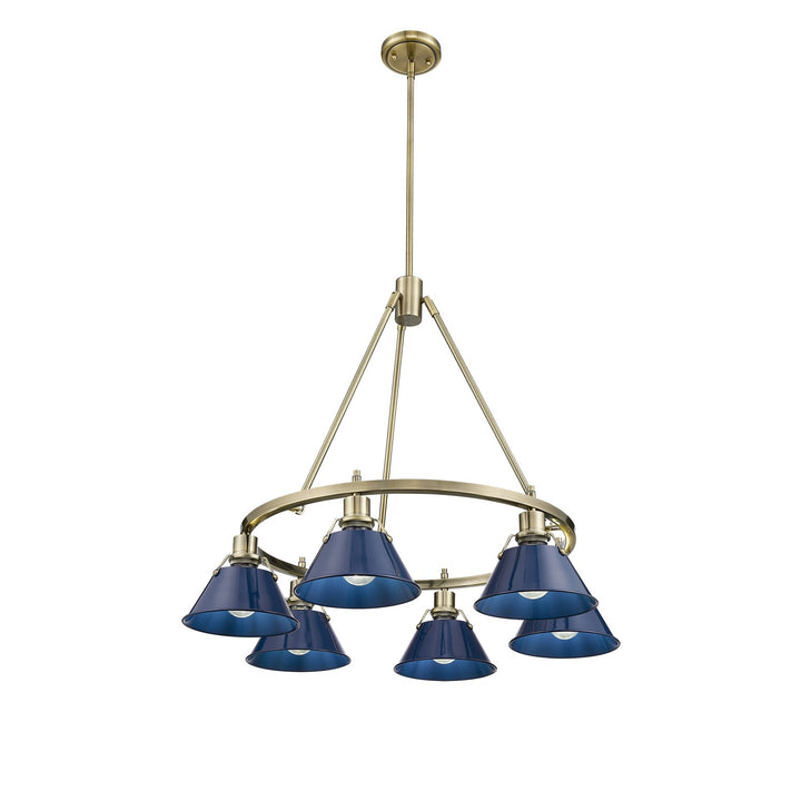 Ab 6 Light Chandelier In Aged Brass With Matte Navy Shades by Golden