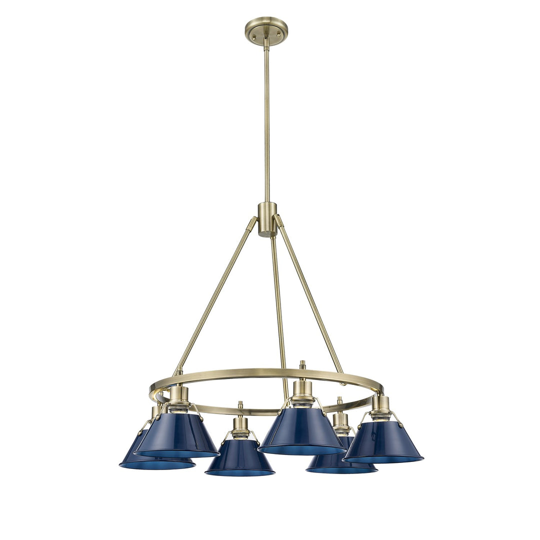 Ab 6 Light Chandelier In Aged Brass With Matte Navy Shades