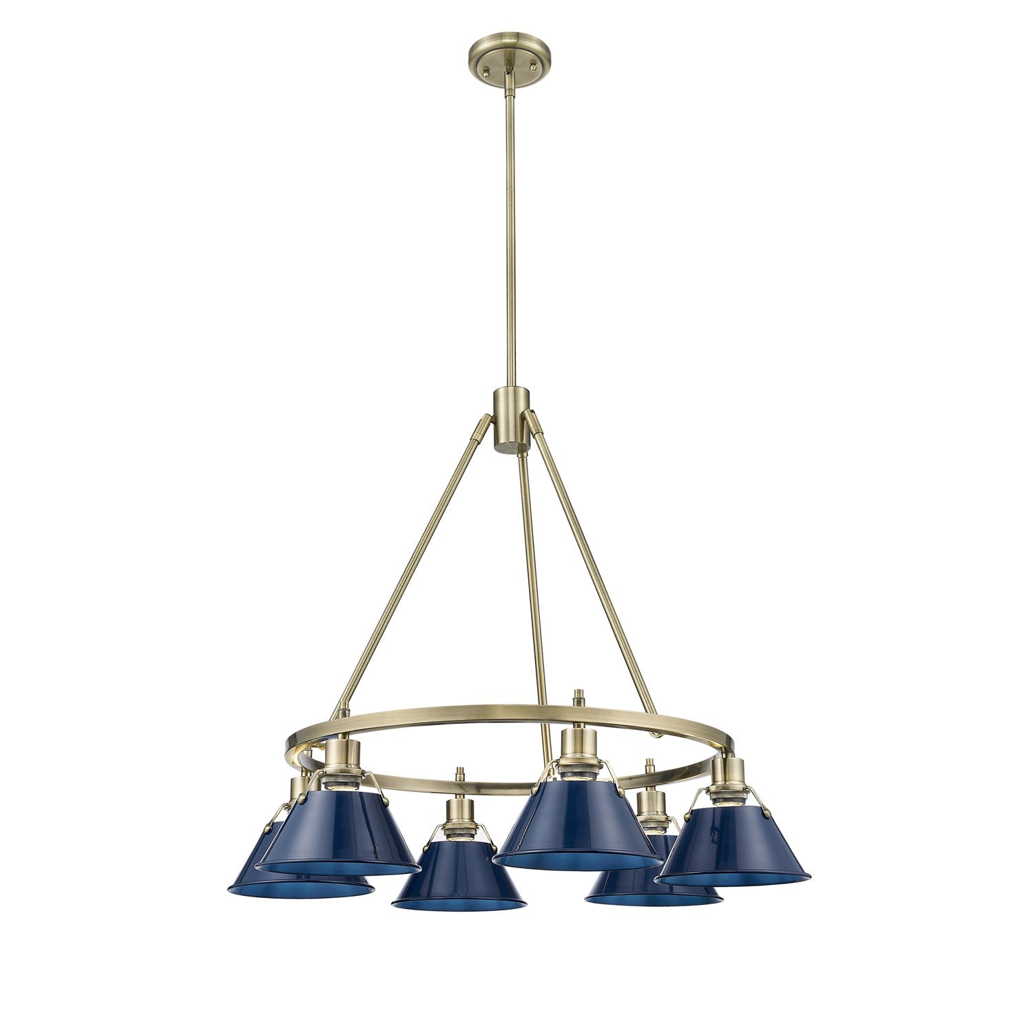 Ab 6 Light Chandelier In Aged Brass With Matte Navy Shades