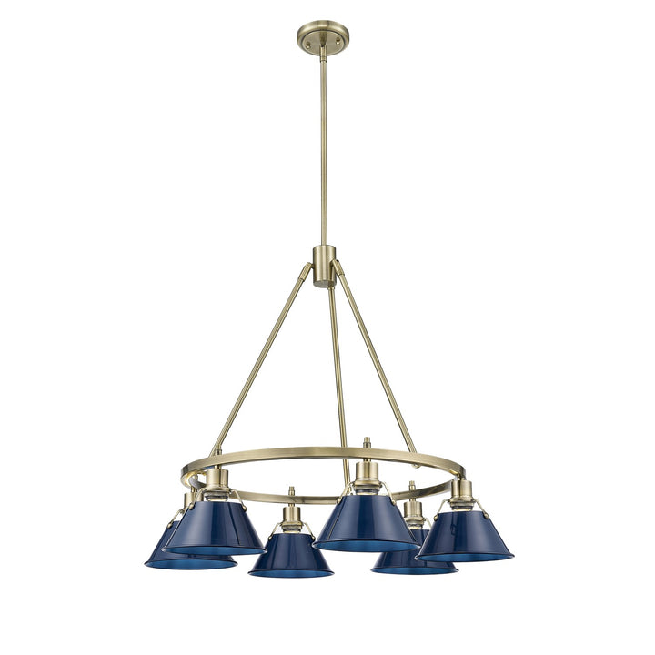 Ab 6 Light Chandelier In Aged Brass With Matte Navy Shades