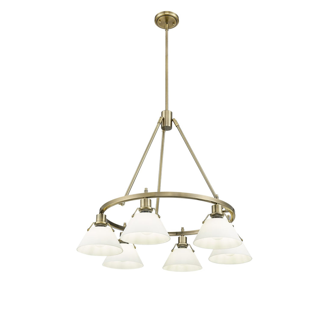 Ab 6 Light Chandelier In Aged Brass With Opal Glass by Golden