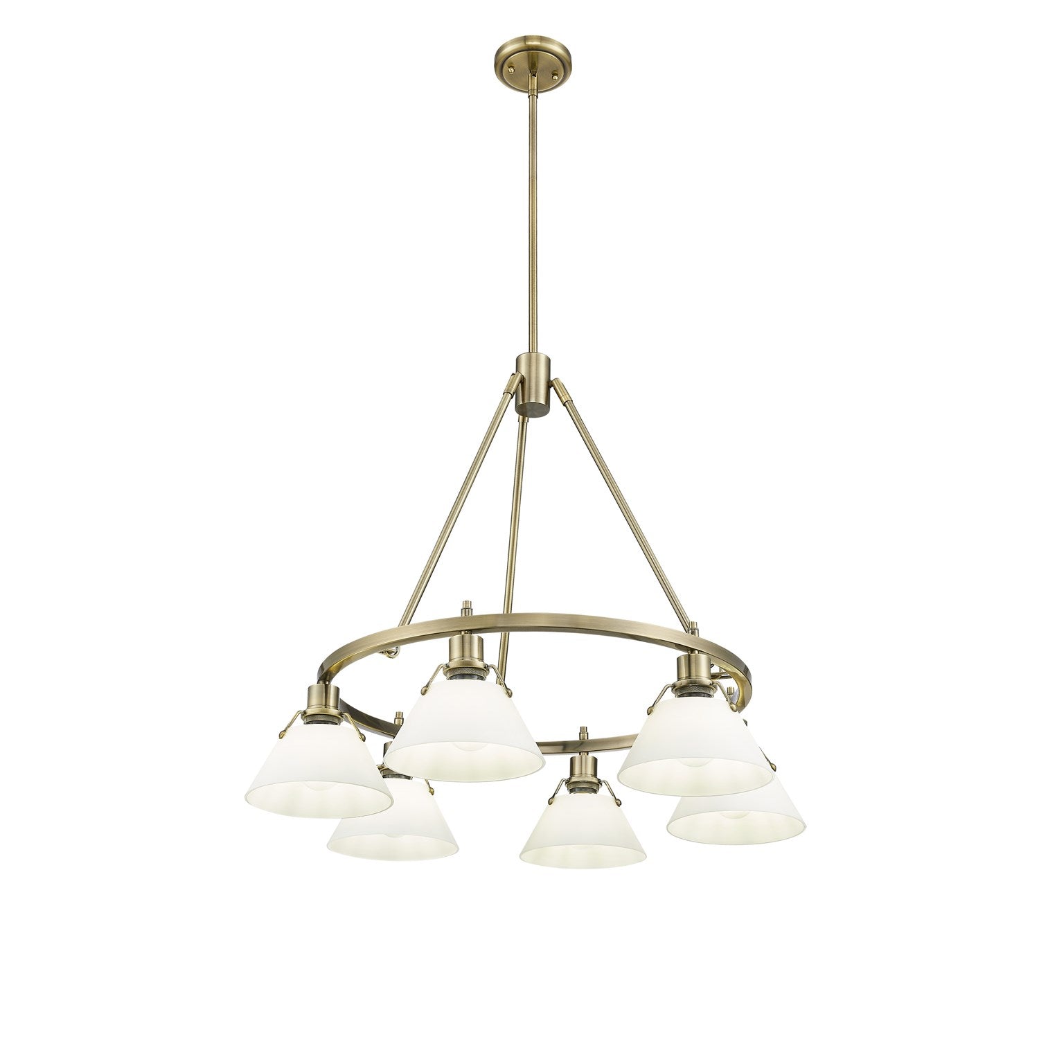 Ab 6 Light Chandelier In Aged Brass With Opal Glass by Golden