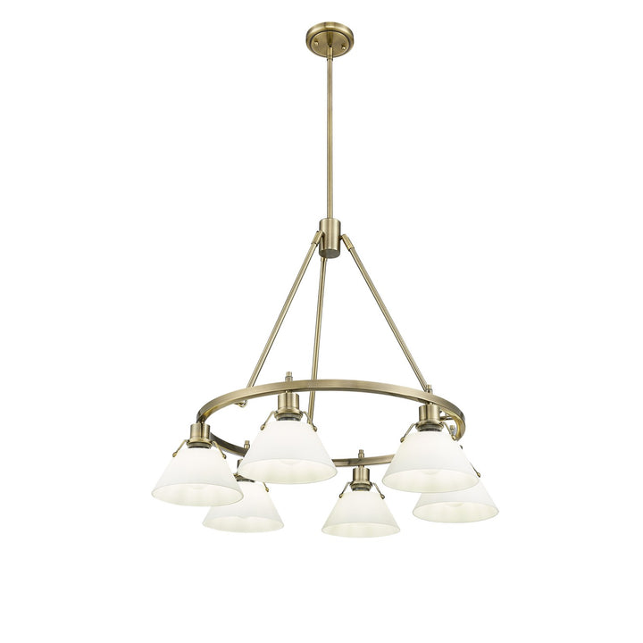 Ab 6 Light Chandelier In Aged Brass With Opal Glass by Golden