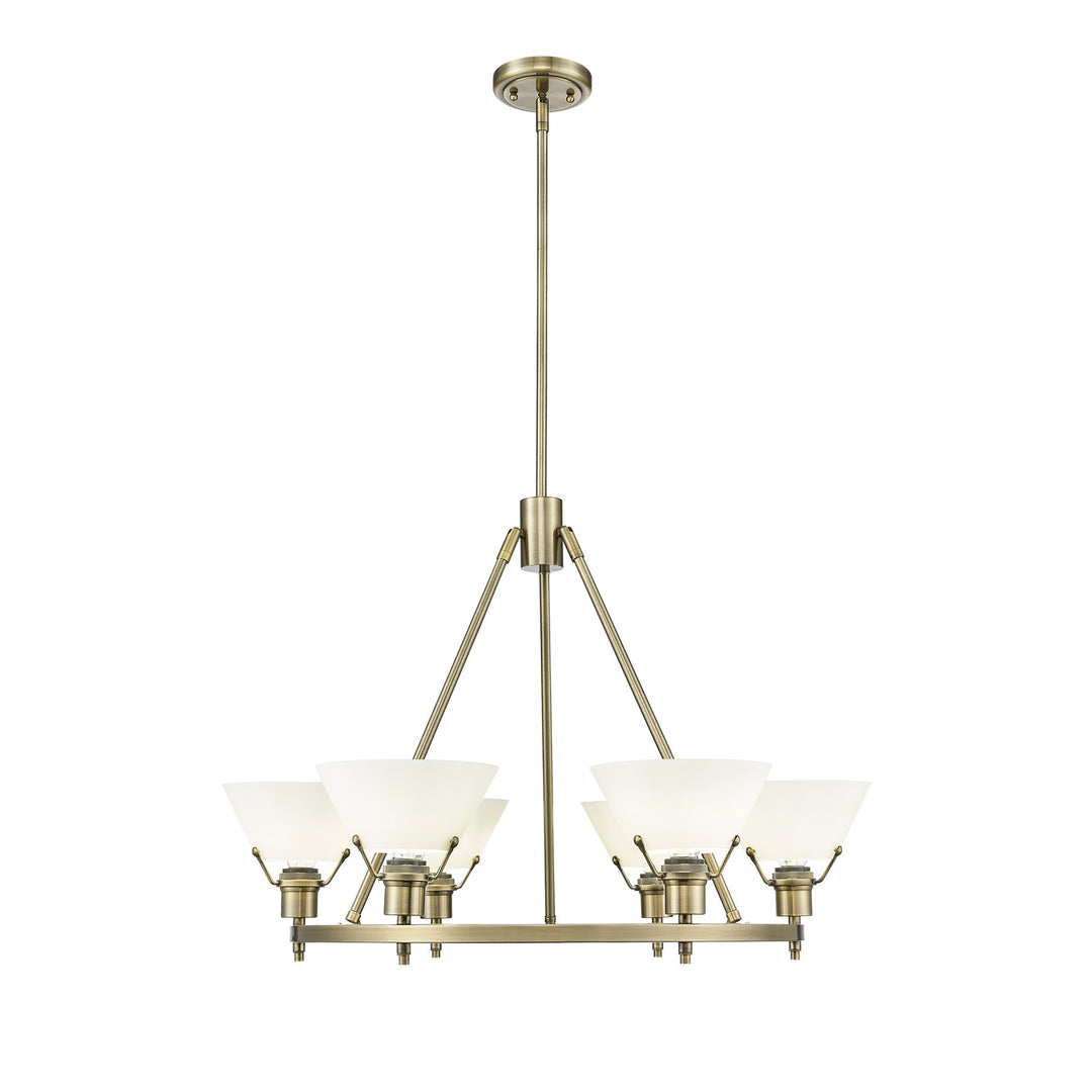 Ab 6 Light Chandelier In Aged Brass With Opal Glass